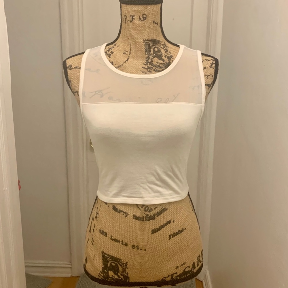 White Mesh Crop Top